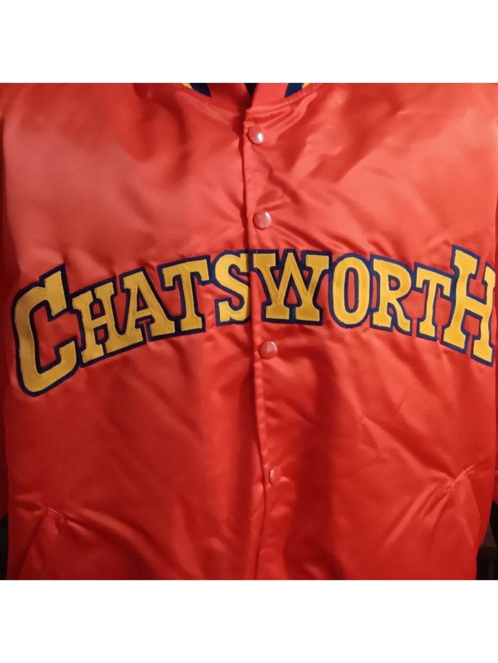 True Vintage XL Puffer Varsity Jacket Chatsworth Stitched Nylon Quilted 80s USA
